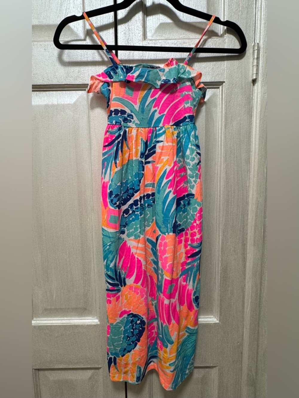 Lilly Pulitzer Girls S(4-5) Maxi Sundress Pineapple Pattern Smocked Back